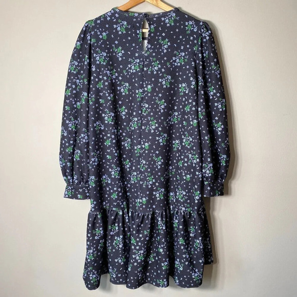 ASOS Women's Sz 10 Tall Balloon Sleeve Floral Print Ruffle Shift Mini Dress Navy - Picture 11 of 16